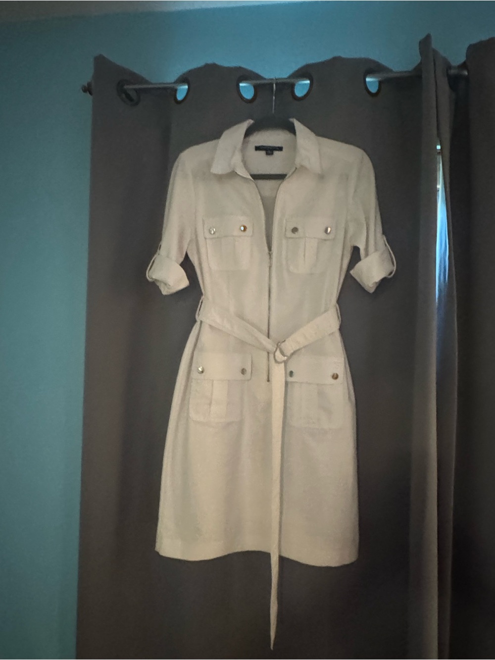 White Denim Shirt Dress with Belt